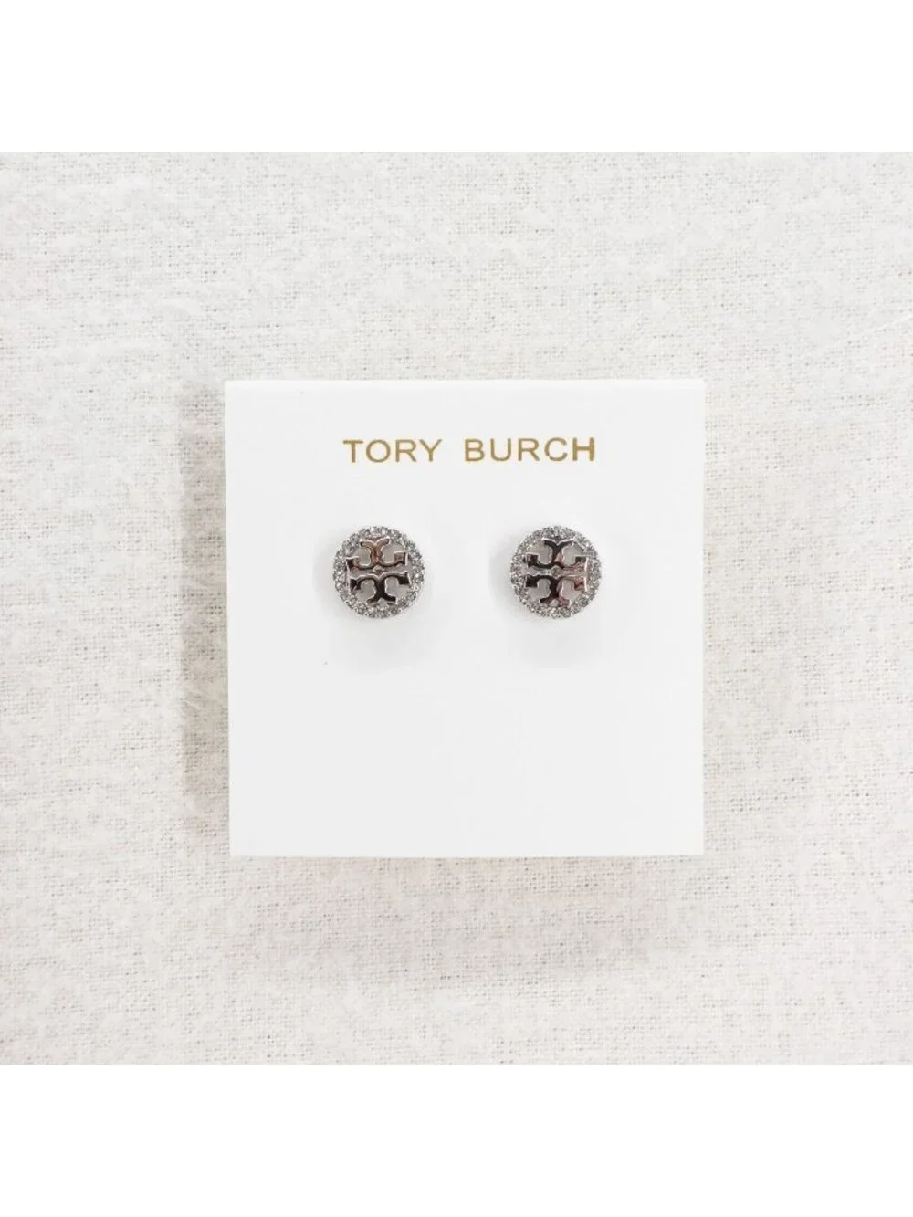 Tory Burch Miller Pavé Stud Earrings Silver/Crystal OS - Picture 5 of 8
